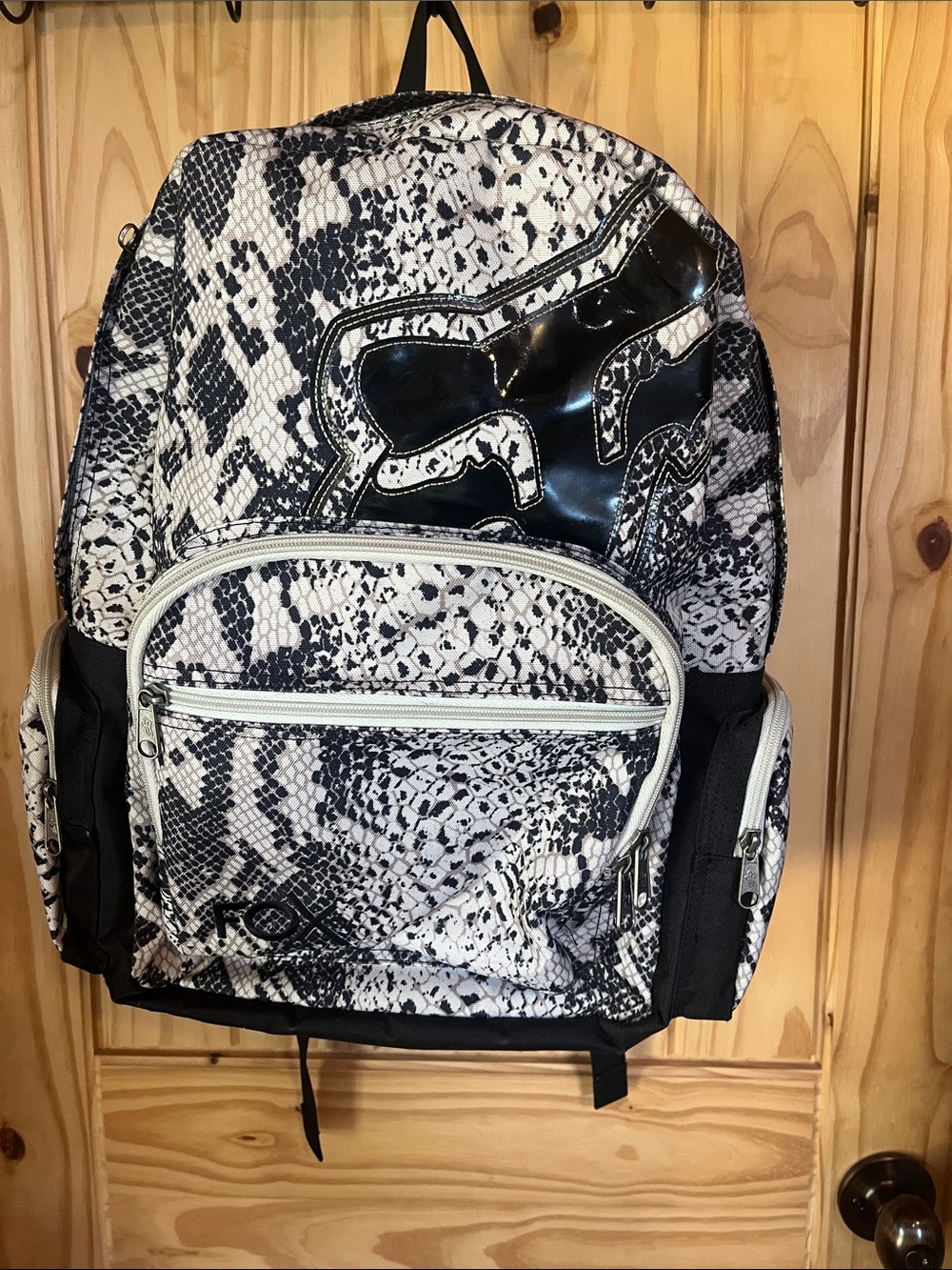 Fox Snake-Print Backpack in Black and Cream